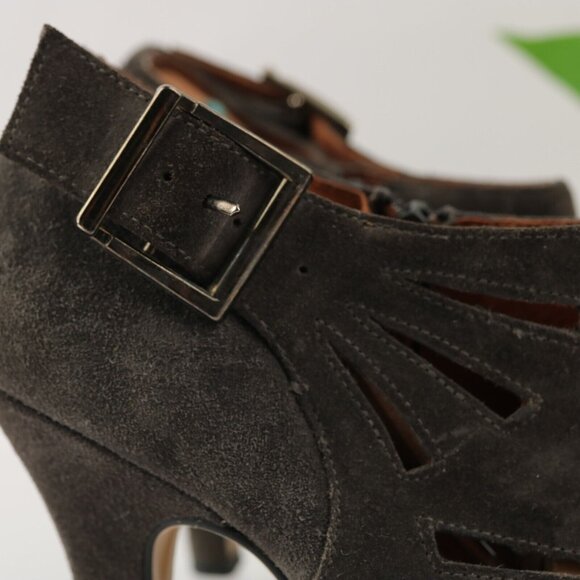 Steve Madden Womens Boot Size 7 Taupe Gray Suede Cutouts High Heel Bootie - Picture 4 of 12